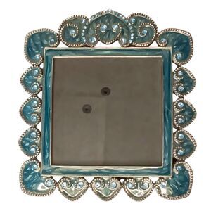 Blue & Green Enamel Swirl & Blue Rhinestones Square Miniature Photo Frame 4.5"